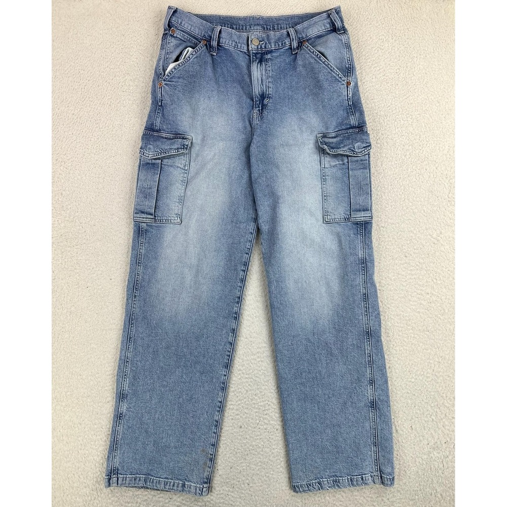 Gap 90s Loose Cargo Jeans Womens 31 12T Blue Relaxed Straight Denim Light Wash